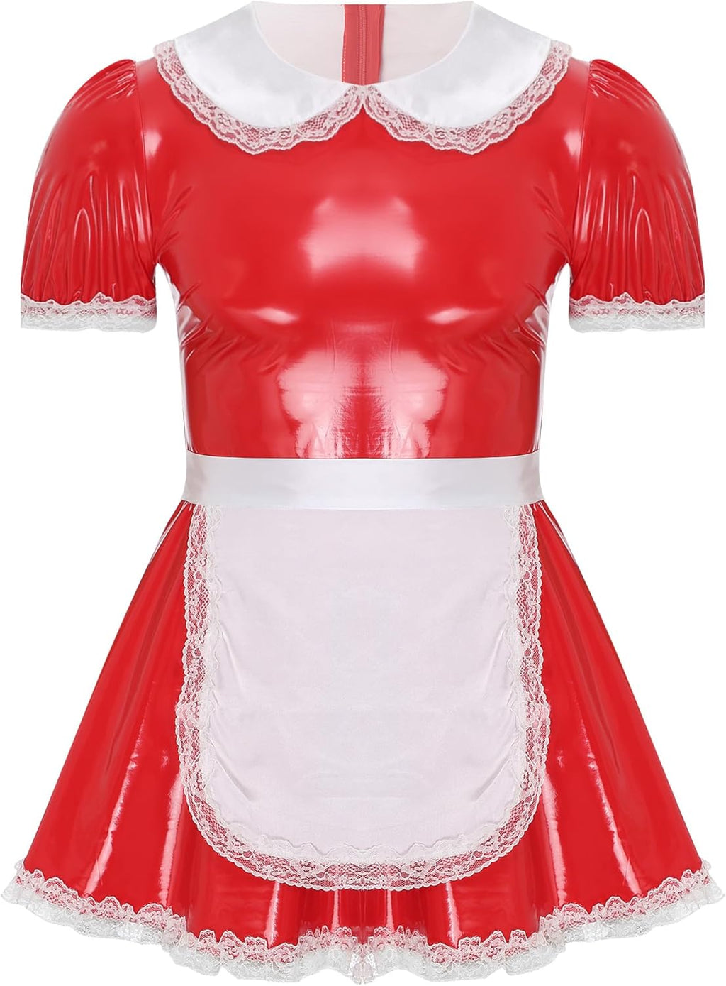 YiZYiF Mens Sissy Wet Look Lace French Maid Bodysuit Roleplay Cosplay Lingerie Costumes Leotard