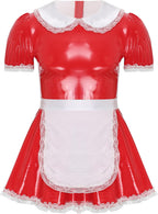 YiZYiF Mens Sissy Wet Look Lace French Maid Bodysuit Roleplay Cosplay Lingerie Costumes Leotard