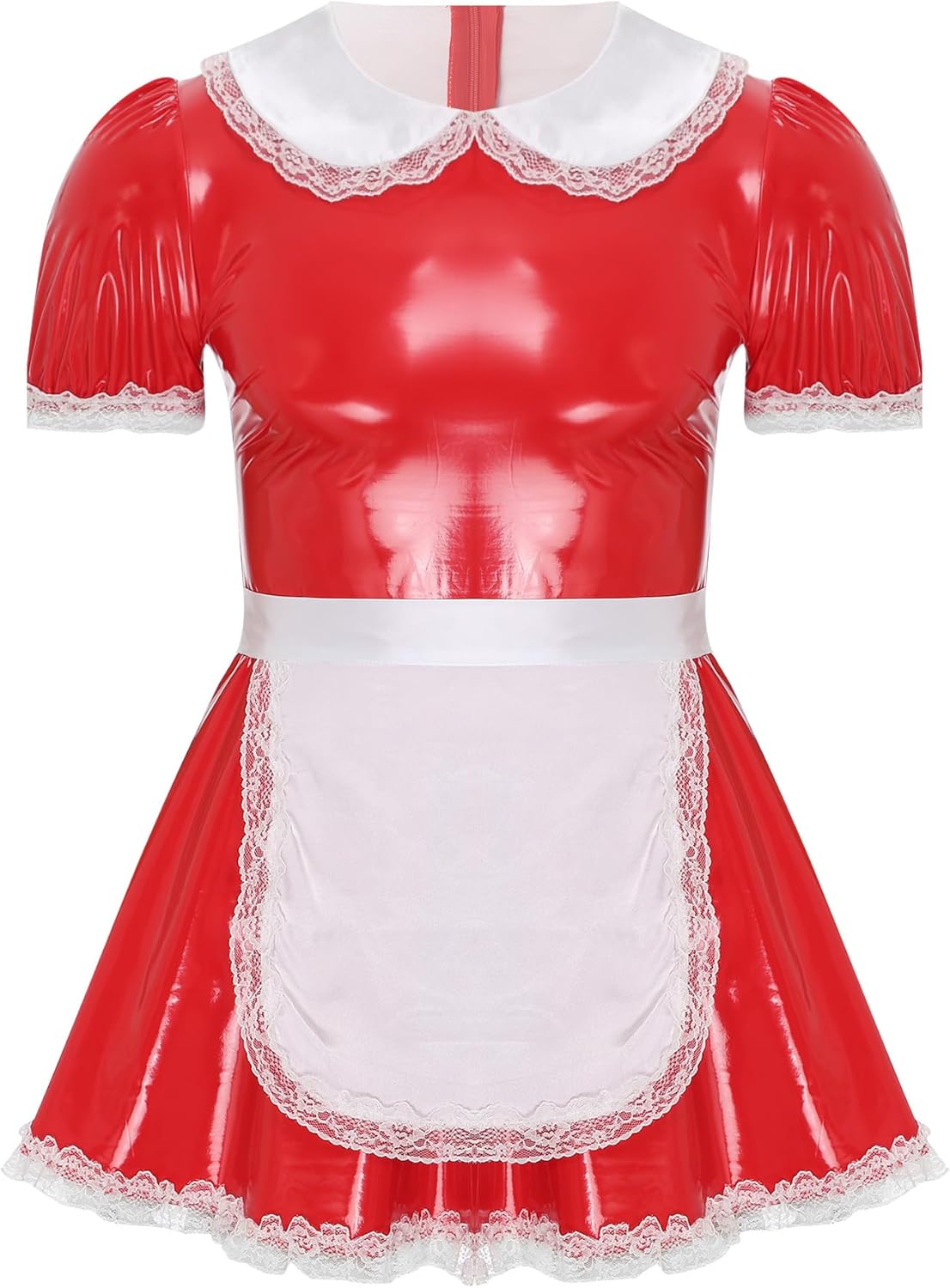 YiZYiF Mens Sissy Wet Look Lace French Maid Bodysuit Roleplay Cosplay Lingerie Costumes Leotard