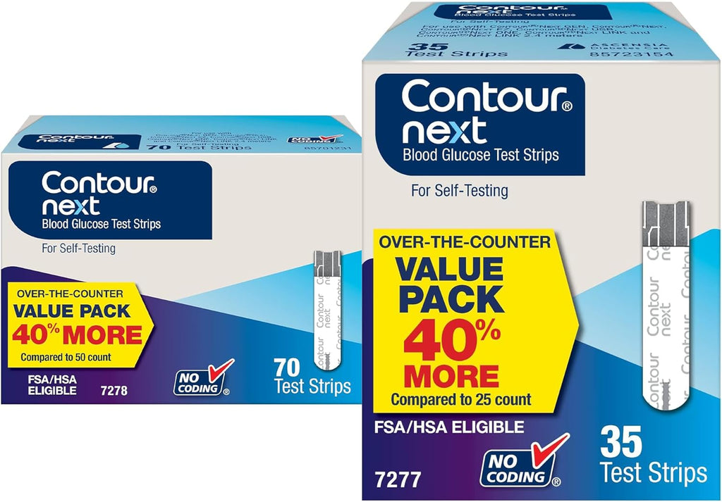 Contour Next Blood Glucose Test Strips for Diabetes – 70 + 35 Count (2 Pack, Total 105) - Accurate, No Coding, Second-Chance Sampling, Compatible with All Contour Next Meters for Easy Blood Sugar Test