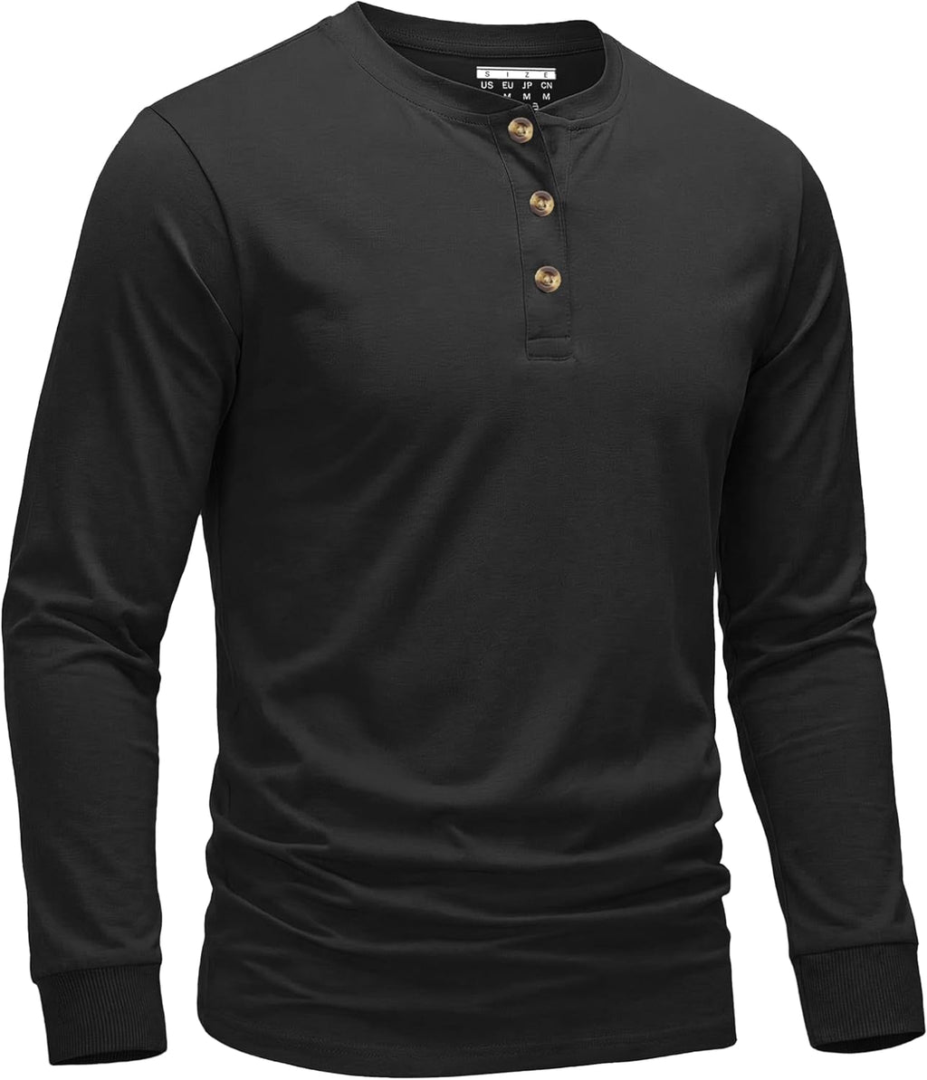 EKLENTSON Men's Long Sleeve Henley Shirts Casual Cotton Shirt Soft Lightweight Pullover 3-Button Shirt Spring Basic Tops