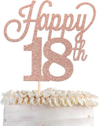 1 Pack Happy 18th Cake Topper Black Glitter Number 18 Eighteen Birthday Cake Pick Decorations for Cheers to 18 Years Old 18th Birthday Wedding Anniversary Party Supplies Rose Gold