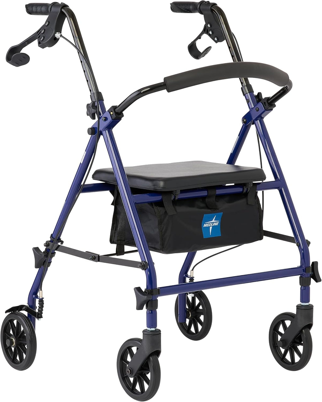 Medline Steel Rollator Walker with Seat, Blue, 350 lb. Weight Capacity, 6” Wheels, Foldable, Adjustable Handles, Rolling Walker for Seniors and Elderly, Walker for Mobility Impaired