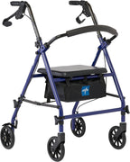 Medline Steel Rollator Walker with Seat, Blue, 350 lb. Weight Capacity, 6” Wheels, Foldable, Adjustable Handles, Rolling Walker for Seniors and Elderly, Walker for Mobility Impaired