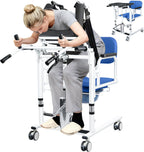 Patient Lift Transfer Chair 5 in 1 Sit to Stand Lift Chair with 180° Split Seat, Height Adjustable Standing Transfer Chair with 4 Casters for Home Seniors(Blue, Multifunctional Shifting Machine)