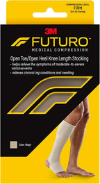 FUTURO Open Toe/Open Heel Knee Length Stocking, Firm Compression (20-30 mm/Hg), For Standing or Sitting All Day, Beige, Medium, Unisex, 1 Stocking