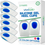 ViveSole Heel Cups for Heel Pain Relief (3 Pairs) - Gel Cushion Inserts for Heel Spur, Achilles Tendonitis, Plantar Fasciitis - Insole Pads for Shoes Women & Men - Silicone Supports, Shock Absorbing