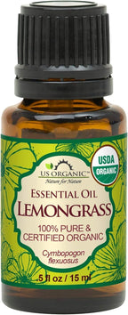 US Organic 100% Pure Lemongrass Essential Oil, USDA Certified Organic, Extracted by Steam Distillation Method, for Hair, Nail Polish Remover, Bees Attraction, and More. 15 ml