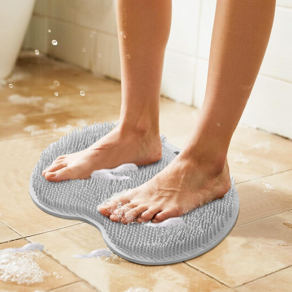 Shower Scrubber Mat, Back Washer Exfoliatin, Foot Cleaner Wash Pad, Wall Mounted Slip Suction Cups(Grey)
