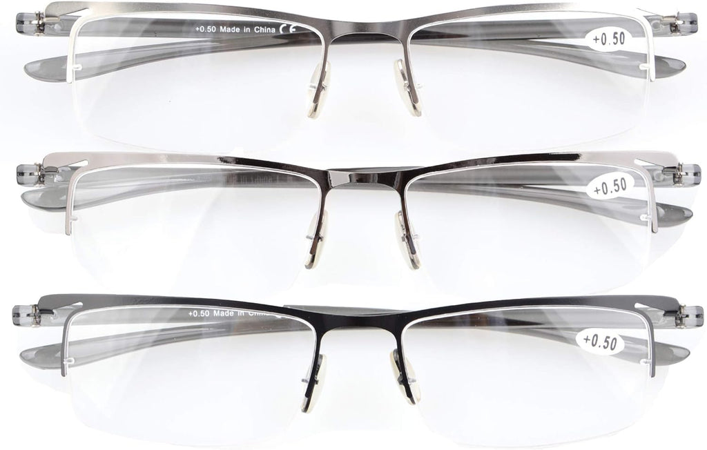 CessBlu Reading Glasses 3 Pairs Half-Rim Lightweight Reader Eyeglasses for Men Women Reading