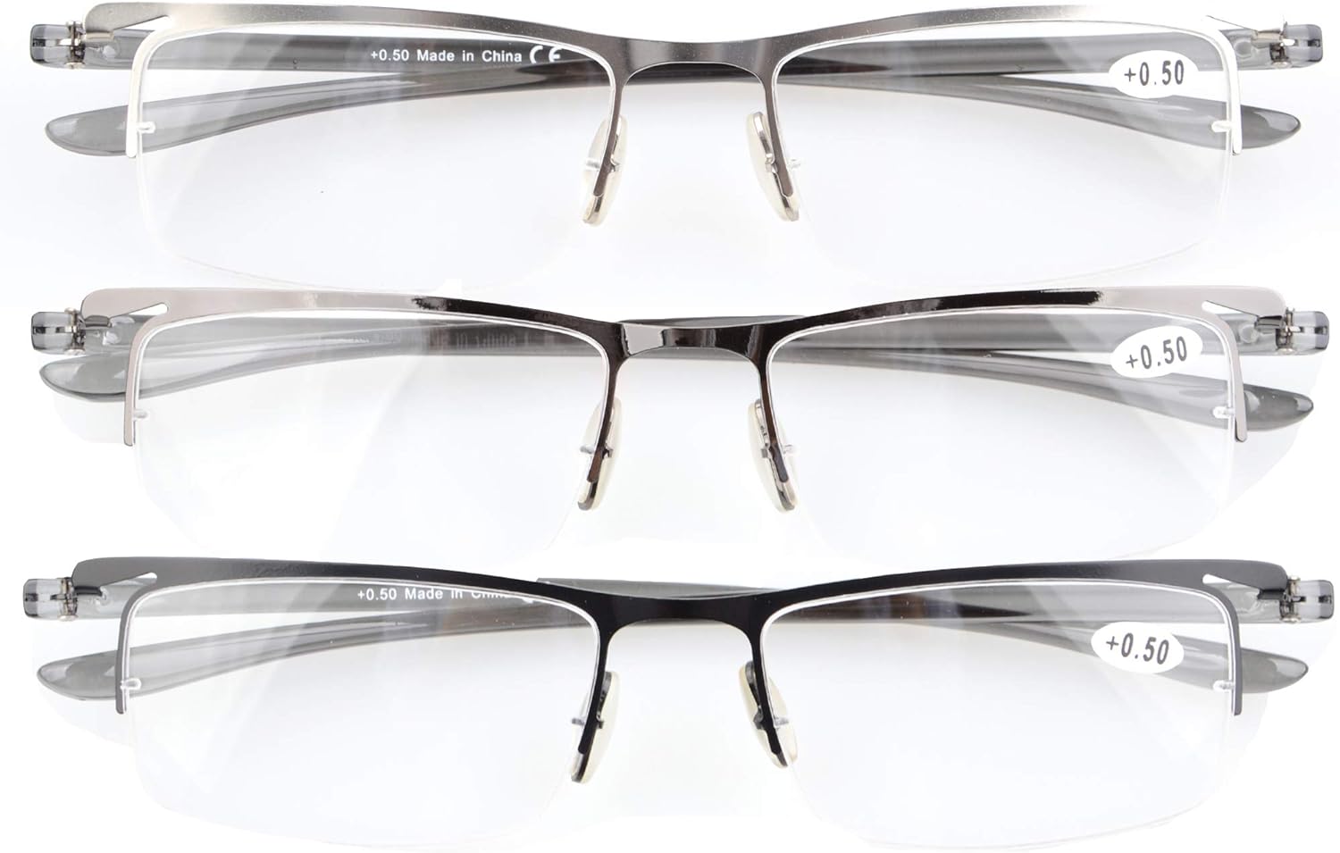 CessBlu Reading Glasses 3 Pairs Half-Rim Lightweight Reader Eyeglasses for Men Women Reading