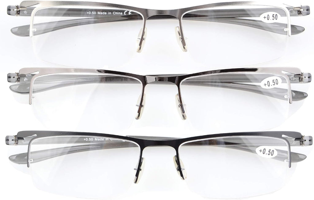 CessBlu Reading Glasses 3 Pairs Half-Rim Lightweight Reader Eyeglasses for Men Women Reading