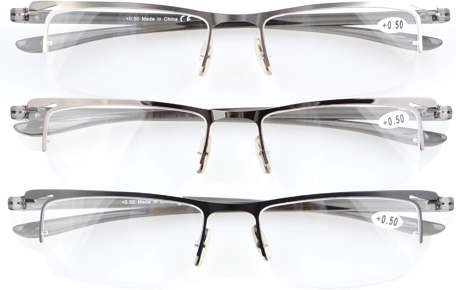 CessBlu Reading Glasses 3 Pairs Half-Rim Lightweight Reader Eyeglasses for Men Women Reading