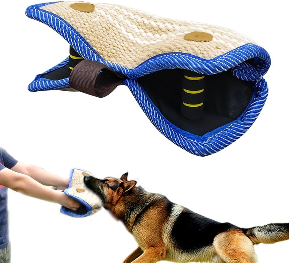 PET Artist Jute/Linen Bite Wedge Bite Pillow 2 Handle with 1 Loop Tug Toy 14"(36cm) 8"(20cm) Training Toy for Medium to Large Dogs Ideal for German Shepherd/American Bully/Pitbulls/Rottweilers