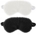 2 Pcs Plush Sleep Eye Mask Cute Soft Sleeping Blindfold Adjustable Furry Nap Eye Cover Night Comfortable Faux Fur Eyeshade for Plane Game Winter Men Women Gift(White, Black)