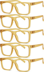 Eyekepper 5-pack Oversized Reading Glasses Square Large Frame Readers for Men and Women - Yellow +5.00