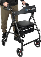 Foldable Rollator Walker with Seat for Seniors, Easy Folding & One-Hand Carry, Walkers for Seniors All-Terrain Wheels, Height Adjustable Lightweight Rolling Walker for Elderly, Black