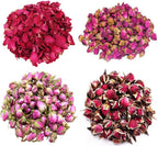 TooGet Flower Petals and Buds Variety Rose 4 Bags Includes Rose Peta Flowers Buds Rosa Damascena Golden-Rim Green Tea Bulk Flowers