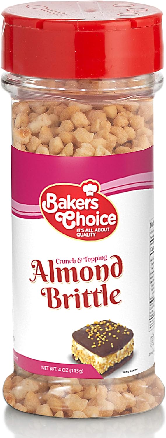 Baker’s Choice Almond Brittle Crunch - Nut Dessert Ice Cream Topping - For Ice Cream, Sundaes, Cupcakes, or Milkshakes - Dairy Free, Kosher - 4 oz.