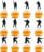 12 PCS Military Soldier Cupcake Toppers，Soldier's Day, Veterans,Glitter Military Theme Navy Army Special Forces Cupcake Picks， Men Boys Birthday Party Decorations Supplies
