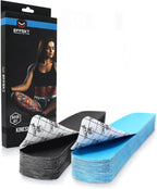 Effekt Pre Cut Kinesiology Tape Waterproof (10'' x 2''), 25 Kinesiology Tape precut Strips - Elastic Medical Tape for Muscle, Knee Support and Injury Recovery, Belly Tape for Pregnancy (Blue + Black)