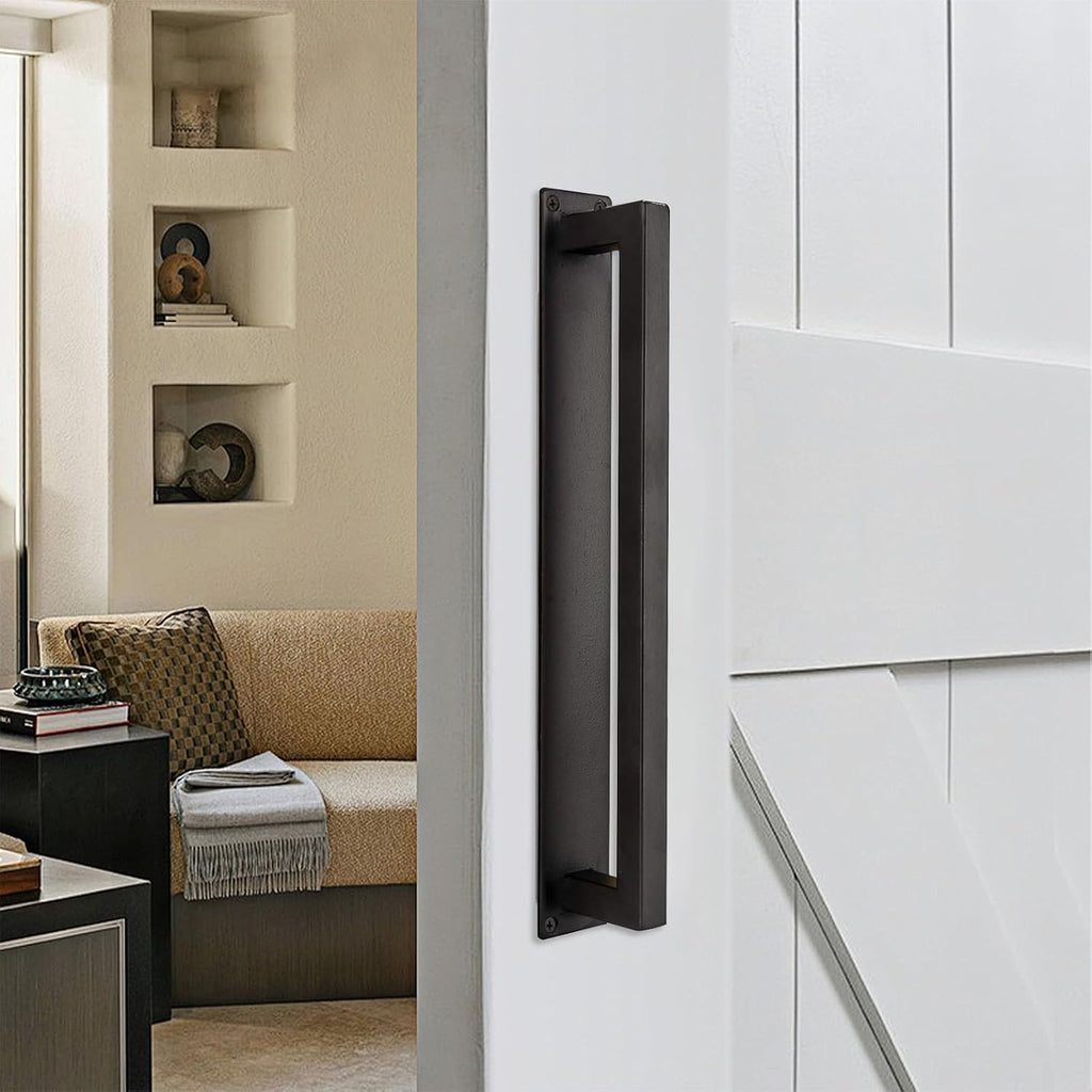 Homode Barn Door Handle, 12" Rustic Pull Handle Heavy Duty, Matte Black Square Door Pull with Flush Long Base, for Sliding Barn Door, Gate, Shed, Garage
