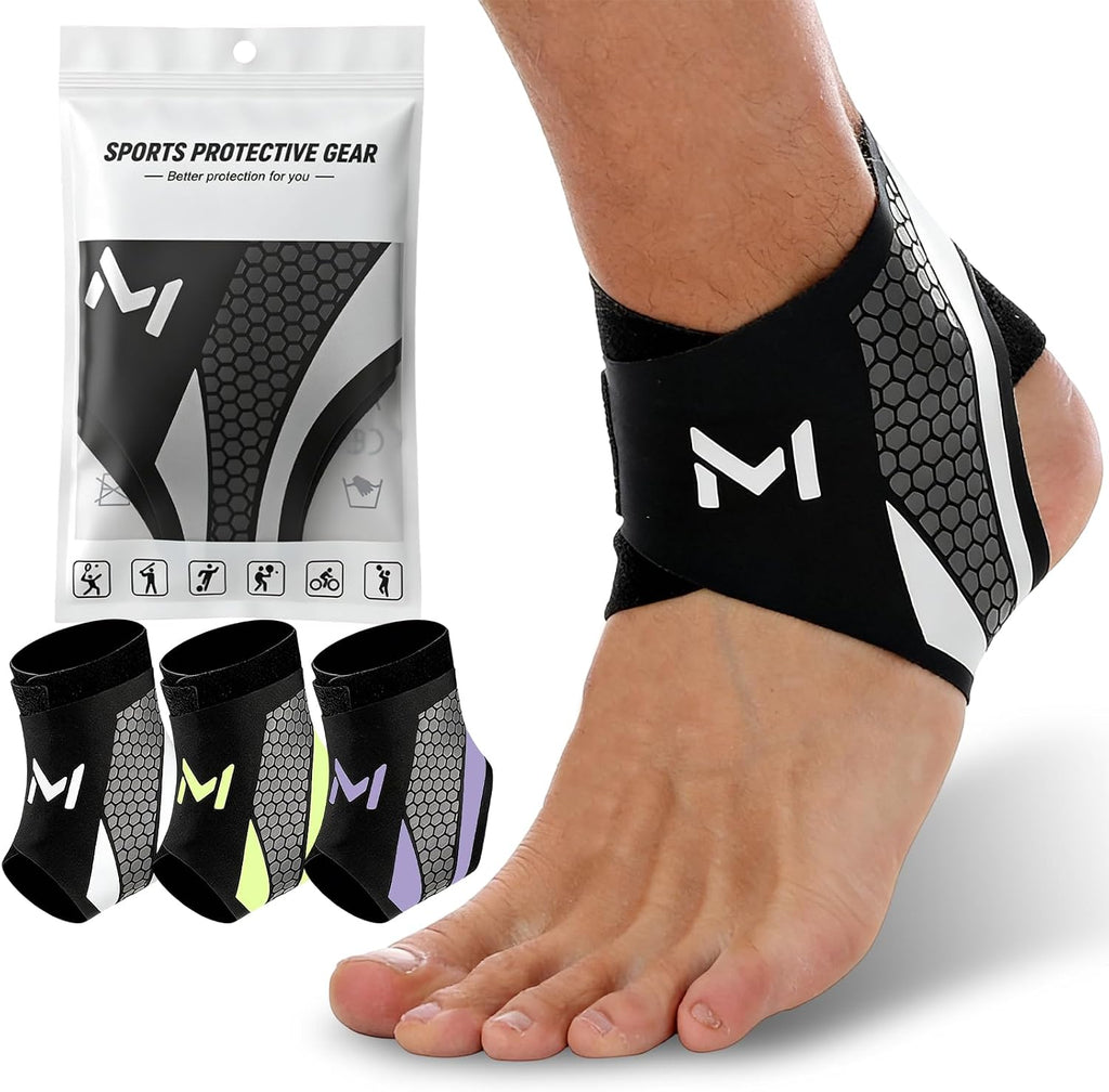 2Pcs Ankle Brace Compression Support Stabilizer,Lace-Up Sports Basketball Sprain Recovery Men Women Adjustable Foot Ankle Orthopedic Grade Tendonitis Protection (Black Gray)