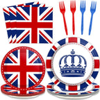 chiazllta 96 Pcs Britain UK England Flag Birthday Party Paper Plate and Napkins British Flag Party Supplies Tableware Union Jack Party Decorations Paper Plate Napkin Fork for Party Favors 24 Guests