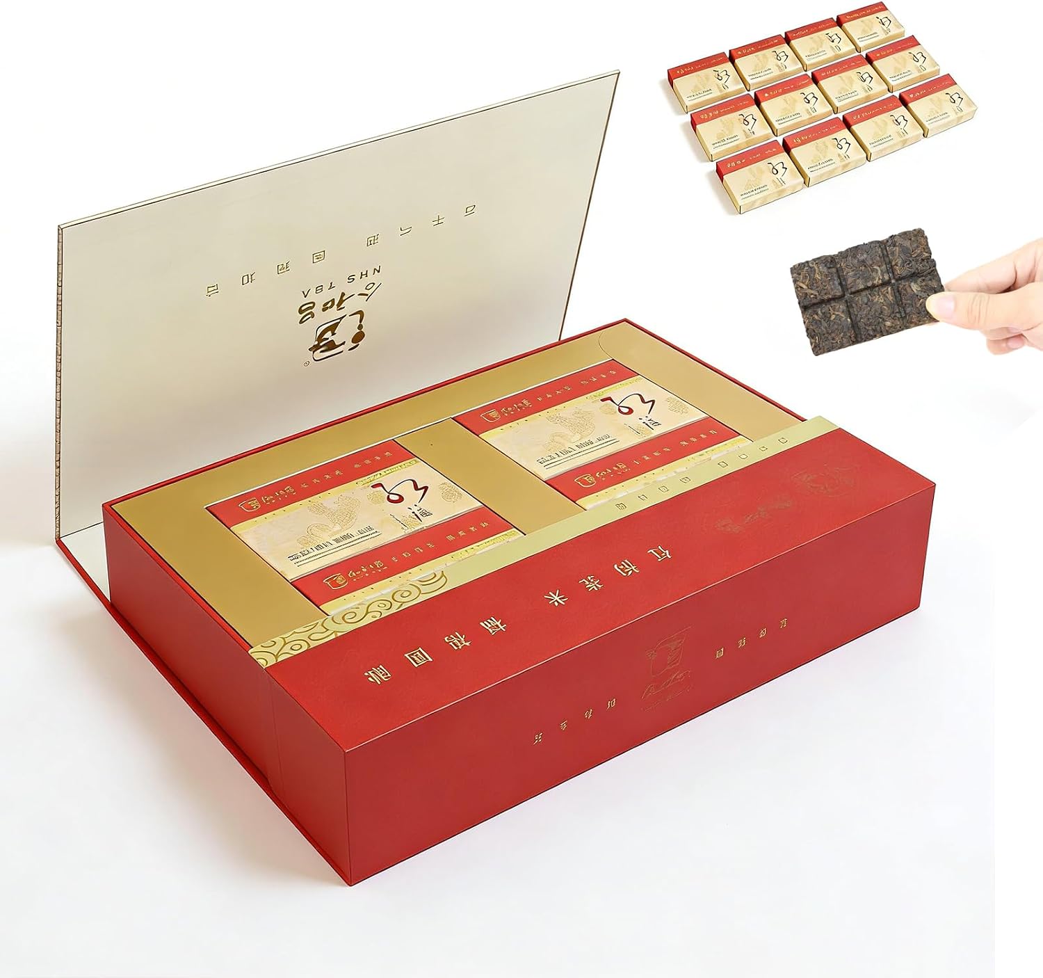 Pu-Erh Tea, 2015 Aged Pu-Erh Tea Brick Gift Box, Organic Ripe Fermented Dark Puer, 50g x 8 Individually Boxed, Chinese Compressed Puerh, Premium Holiday Present