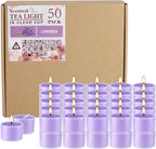 50 Pack Bulk Lavender Scented Tealight Candles in Clear Cup, Purple Wax Votive Candle for Birthdays Weddings Churches Anniversaries & More（8 Hour）