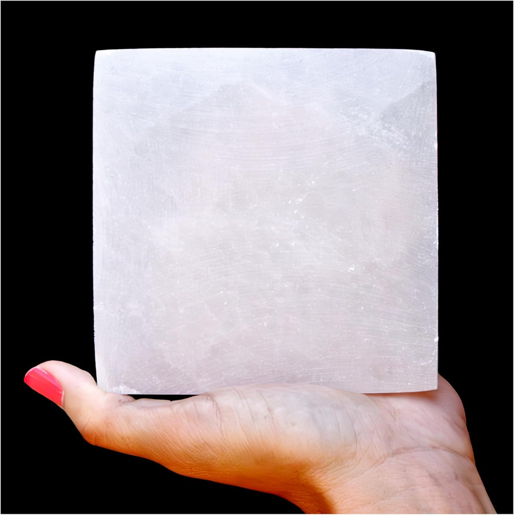Om Zone Selenite Charging Plate for Cleansing Crystals & Healing Stones, Meditation, Reiki, Protection Crystals, Spiritual Gift (1, 4" Square)