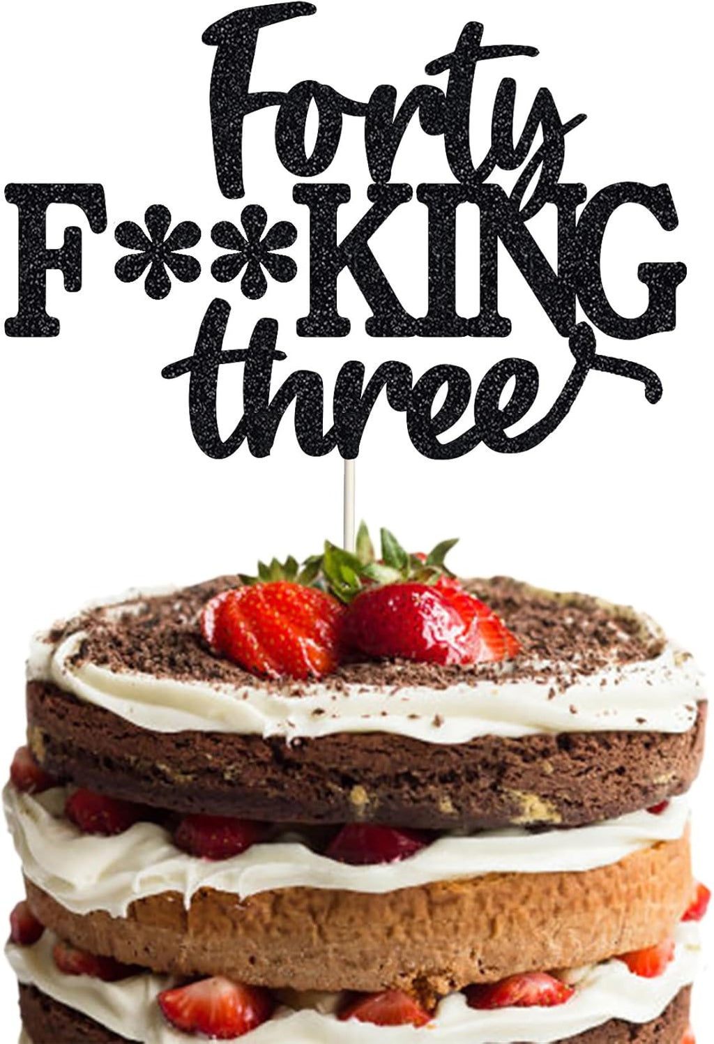 Happy 43rd Birthday Cake Topper - Funny 43 Cake Topper for Men & Women, Black Glitter