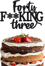 Happy 43rd Birthday Cake Topper - Funny 43 Cake Topper for Men & Women, Black Glitter