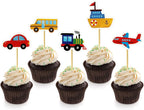 Transportation Cupcake Toppers 30 Pack Car Truck Train Airplane Ship Party Cake Toppers Picks for Kids Birthday Baby Shower Party Decorations Supplies