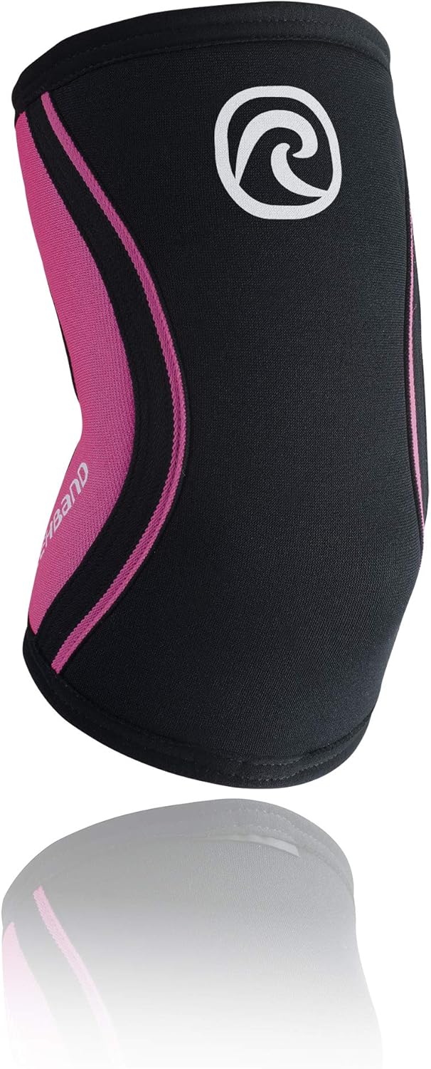 Rehband Rx Elbow Support 5mm -Large - Black/Pink - Tennis Elbow and Golfers Elbow Brace - Neoprene Elbow Sleeve for Weightlifting and Crossfit – Support for Elbow Pain & Tendonitis - 1 Sleeve