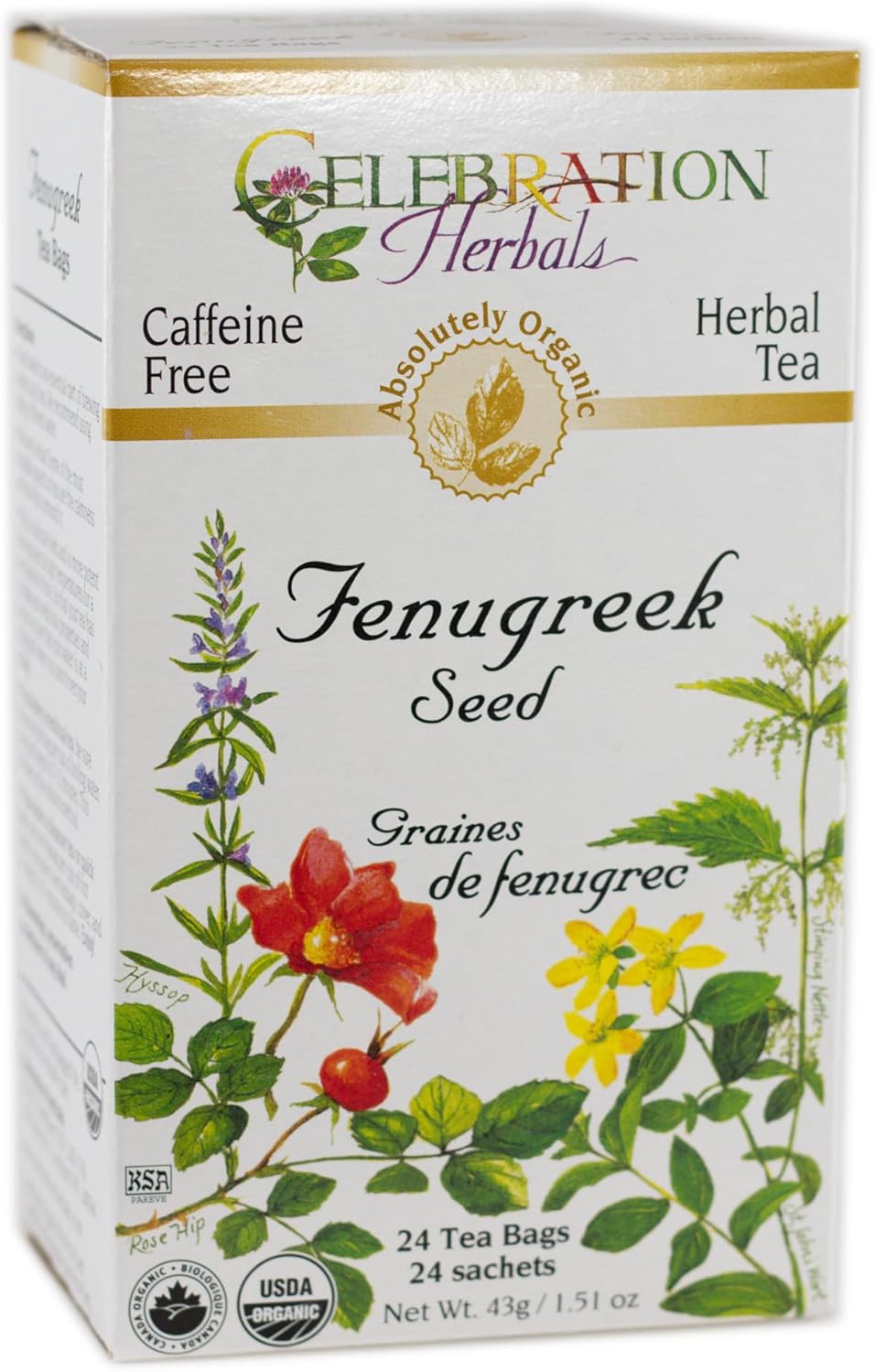 Celebration Herbals - Organic Caffeine Free Fenugreek Seed Herbal Tea - 24 Tea Bags