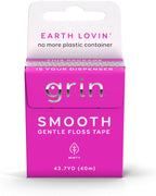 GRIN Smooth Floss Box, Gentle Floss Tape, 43.7 Yards (40M), Minty Flavor, Recyclable Packaging, 132 Feet of Gentle Floss Tape, No More Plastic Container, No Shredding or Breaking