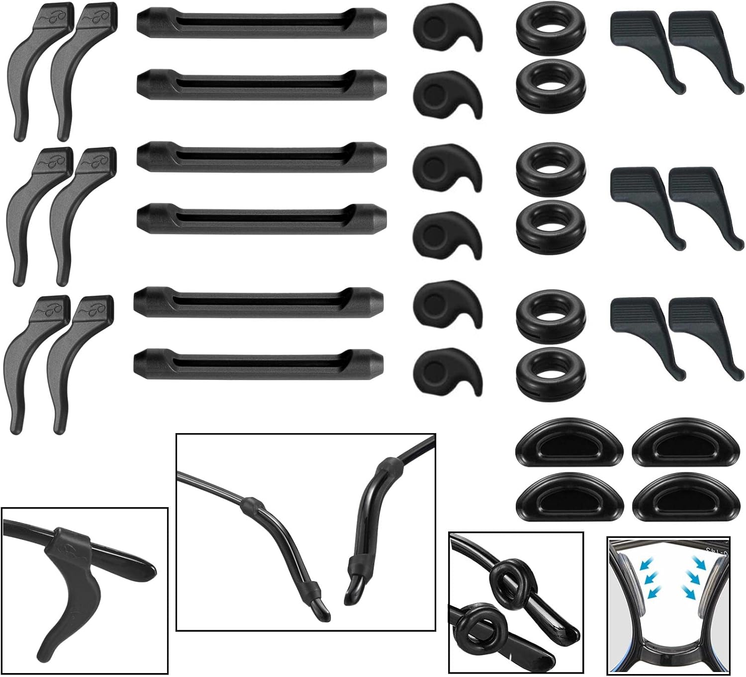 34PCS Eyeglasses Retainers Silicone Glasses Temple Holders Anti-slip Protectors Comfort Eyewear Spectacle Stay Put Glasses Stoppers Ear Grip Hooks… (Eyeglasses Retainers-34PCS-Black)
