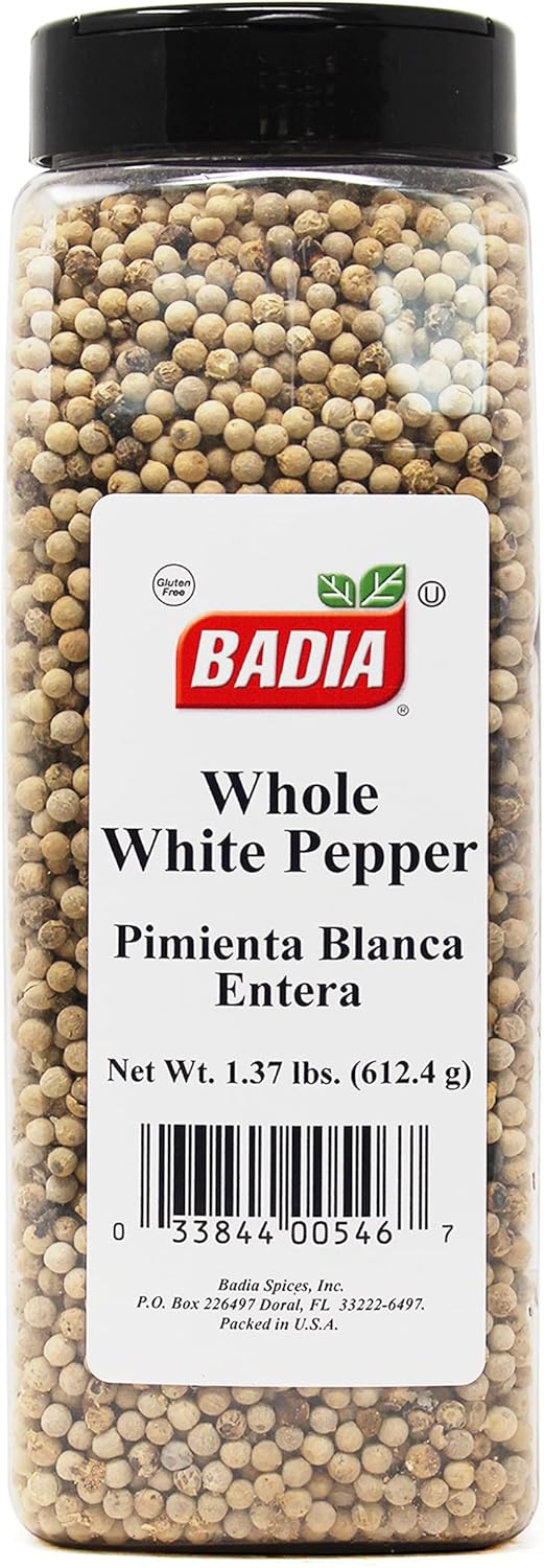 Badia White Pepper Whole, 1.37 Pound - Whole White Peppercorns for Cooking, Grilling, & Seasoning, Ideal for Spice Grinders