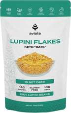 Aviate Lupini FLAKES - Keto "Oats" & Vegan Friendly Superfood - Non-GMO, Gluten Free - High Protein - Low Calorie & Low Carb - Rich in Dietary Fiber and Minerals - 100% Lupin Beans - 12 Ounces (Pack of 1)