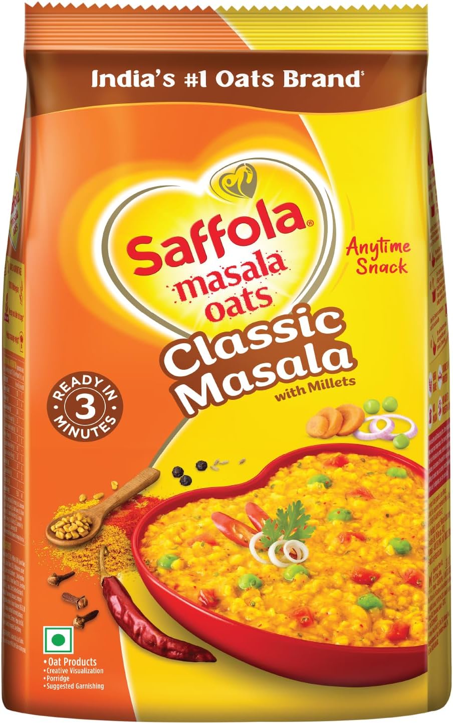 Saffola Masala Oats Classic Masala, 500 grams (17.63 oz) - Vegetarian