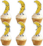 18pcs Yellow Glitter Cute Banana Dessert Cupcake Topper Pick for Funny Fruit Theme Decor Supplies Baby Shower Men Women Boys Girls Happy Birthday Party Decorations