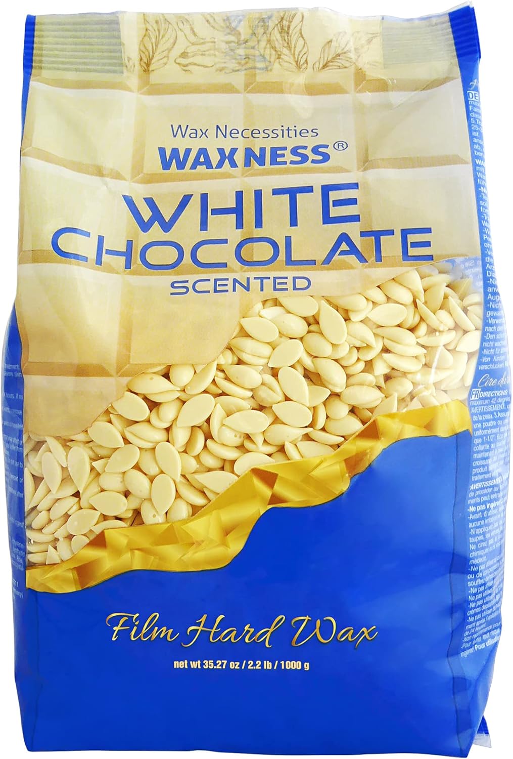 Waxness Film Hard Wax Beads White Chocolate 2.2 lb (1 kg) – Stripless Professional Hard Wax with White Chocolate Scent for Face & Body, Smooth Application – Made in Italy