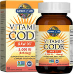 Garden of Life Vitamin D3 5000 IU, Raw Whole Food Supplements with Chlorella, Fruit, Veggies & Probiotics for Bone & Immune Health, 60 Vegetarian Capsules