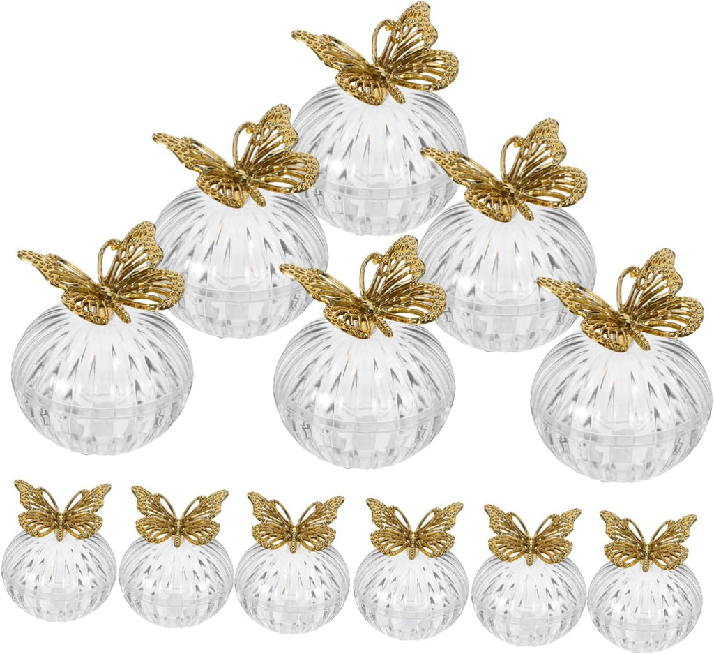 DECHOUS 12pcs Candy Box: Clear Plastic Wedding Favor Candy Boxes - Gold Plated Butterfly European Style Round Bottom Storage Case For Party Home Daily Use