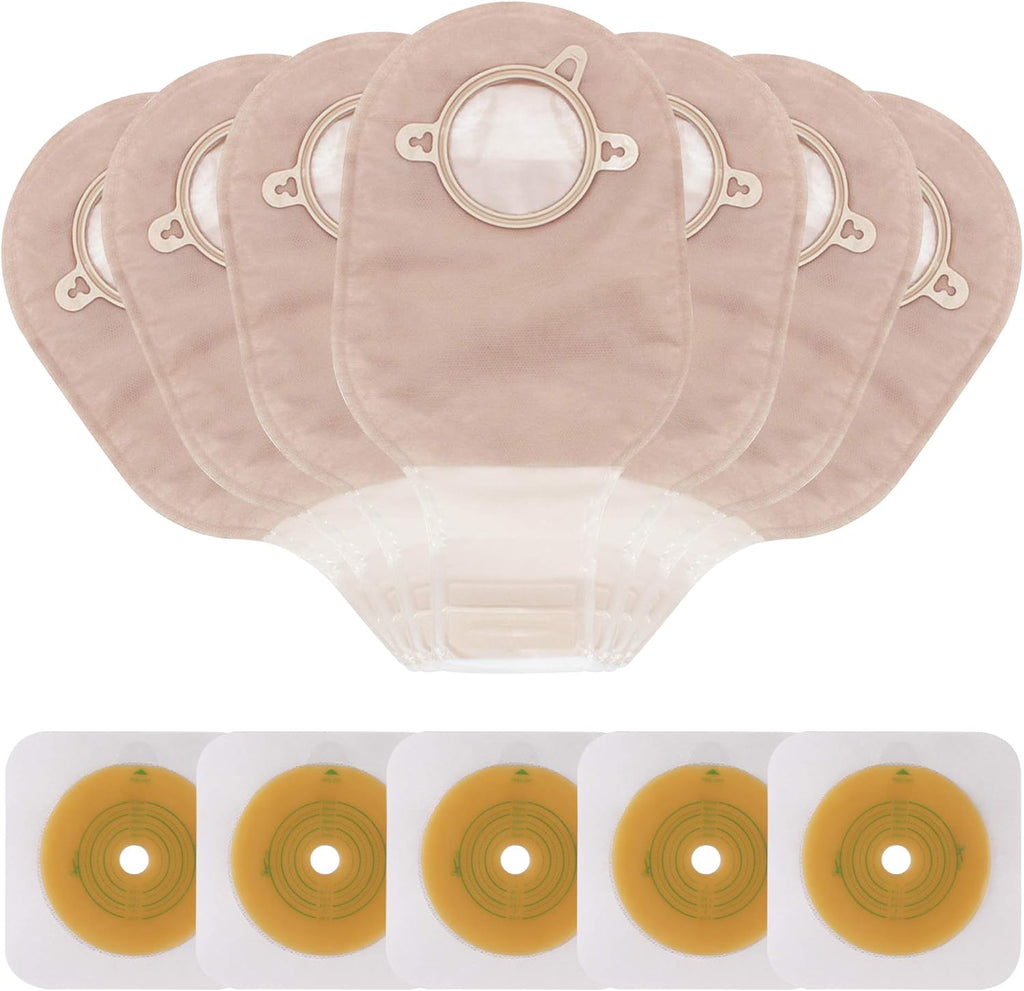 Lotfancy Ileostomy Supplies,15 PCS Two-Piece Colostomy Bags with Closure, 5 PCS Skin Barriers with Hydrocolloid & Non-Woven Border for Stoma Care, Cut-to-Fit