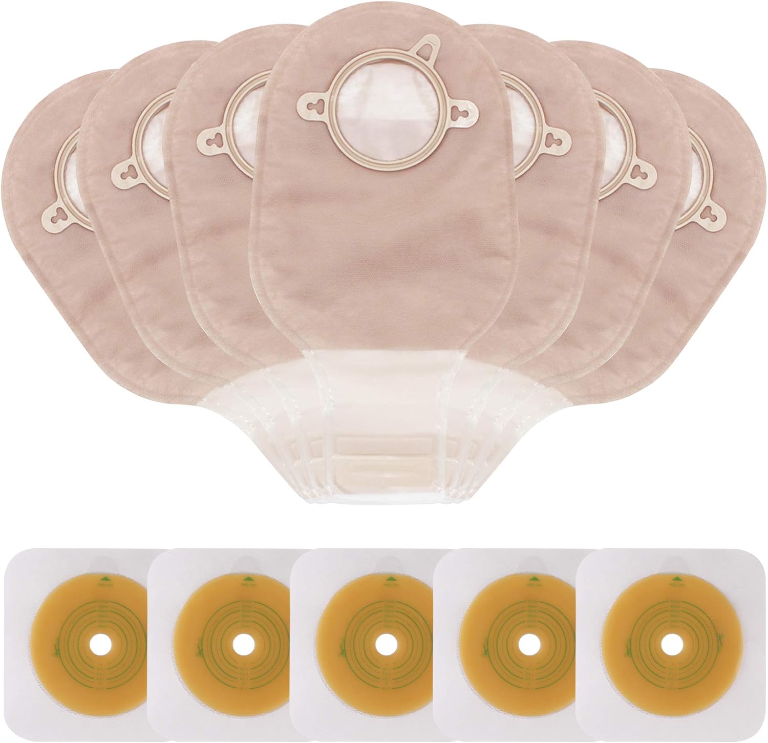 Lotfancy Ileostomy Supplies,15 PCS Two-Piece Colostomy Bags with Closure, 5 PCS Skin Barriers with Hydrocolloid & Non-Woven Border for Stoma Care, Cut-to-Fit