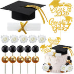 Maxdot 29 Pcs Graduation Cake Toppers Kit Included Grad Cap Diploma Balls Flowers Congrats Grad Cake Decorations for 2026 High School College Senior Graduation Party(Black)