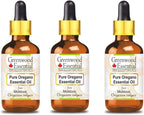 Greenwood Essential Pure Oregano Essential Oil (Origanum vulgare) with Glass Dropper Steam Distilled (Pack of Three) 100ml X 3 (10.1oz)