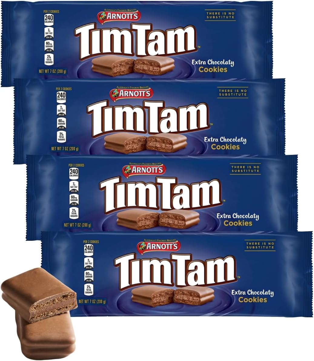 Arnott's Tim Tam Chocolatey Cookies 7 oz (200 Grams), Extra Chocolatey Flavour, Pack of 4, Official Arnott’s Authorized Seller